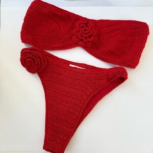 Crochet SET (Top and Bottom) Meshki Valencia Rose Bikini Set. XS size. Like New